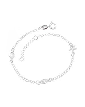 Pulseira AG c/ Conchas/Buzios/Estrela do Mar Macicos - G3 - 6mm x 200mm - 1.74gr