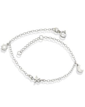 Pulseira AG p/ Lua e Estrela Diamantada Sol Macico  - G3 - 10mm x 200mm - 1.67gr