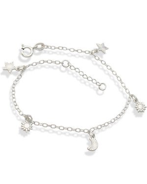 Pulseira AG / 1 Lua 2 Estrelas Diamantadas 2 Sol Macicos - G3 - 10mm x 200mm - 2.07gr
