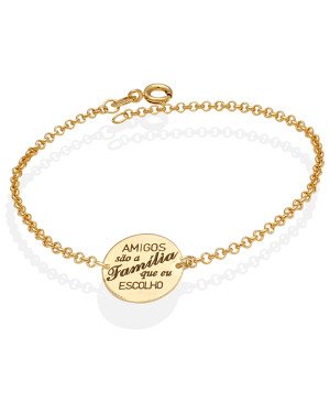 Pulseira c/ Medalha "Amigos Sao a Familia Que eu Escolho" - CE - 15mm x 200mm - 3.04gr