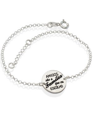 Pulseira AG c/ Medalha "Amigos Sao a Familia Que eu Escolho" - G3 - 15mm x 200mm - 2.68gr