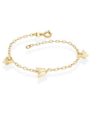 Pulseira c/ 3 Borboletas 10x7.5mm Diamantadas  - CS - 9mm x 200mm - 1.74gr