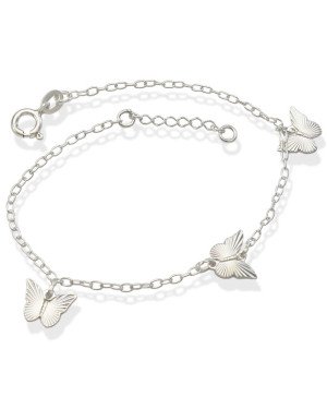 Pulseira AG c/ 3 Borboletas 10x7.5mm Diamantadas  - G3 - 9mm x 200mm - 1.97gr