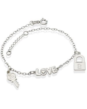 Pulseira AG p/ Love Coracao c/ Chave/Cadeado Macicos  - G3 - 18mm x 200mm - 2.74gr