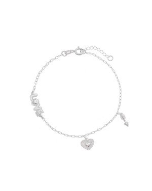 Pulseira AG Love Borda Bolinha p/ Coracao c/ Borda e Detalhes/ Flecha  - G3 - 10mm x 200mm - 1.94gr