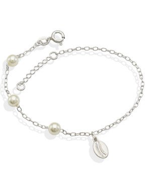 Pulseira AG p/ 3 Perolas 5mm c/ Buzio Macico 8mm  - G3 - 12mm x 200mm - 1.60gr