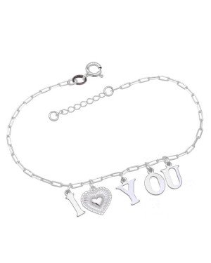 Pulseira AG Cartie C/ Coracao "I Love  You" - G3 - 14mm x 200mm - 2.76gr
