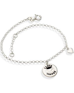 Pulseira AG p/ Medalha I Love Coffee c/ Coracao Liso Macico  - G3 - 12mm x 200mm - 2.40gr