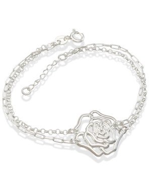 Pulseira AG Corrente Dupla p/ Rosa Vazada 20mm  - G3 - 20mm x 200mm - 3.00gr