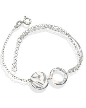 Pulseira AG p/ 2 Redondos Textura Organica c/ Corrente Dupla  - G3 - 13mm x 200mm - 2.70gr