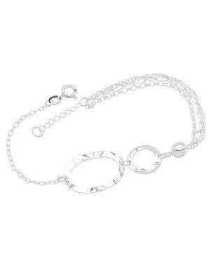 Pulseira AG Metade Dupla p/ 1 Bola 6mm c/ 2 Organicos  - G3 - 13mm x 200mm - 3.36gr