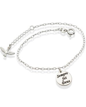 Pulseira AG p/ Medalha 11mm Sempre Foi Deus c/ Espirito Santo  - G3 - 19mm x 200mm - 2.40gr