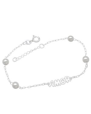 Pulseira AG p/ Perolas 5mm c/ Amor Liso Bordas c/ Bolinhas  - G3 - 5mm x 200mm - 1.95gr