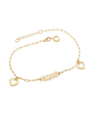 Pulseira p/ Coracao Vazado c/ Amor Liso Bordas c/ Bolinhas  - CE - 4mm x 200mm - 2.05gr