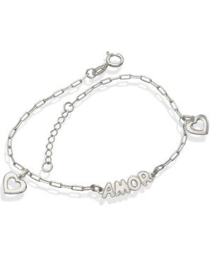 Pulseira AG p/ Coracao Vazado c/ Amor Liso Bordas c/ Bolinhas  - G3 - 4mm x 200mm - 2.40gr