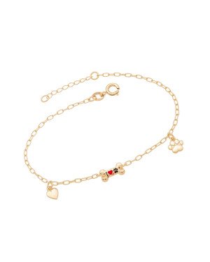 Pulseira Ossinho "I Coracao Pata" c/ Patinha/Coracao (Preto/Vermelho)  - CE - 10mm x 140mm - 1.48gr