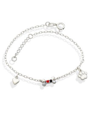 Pulseira AG Ossinho "I Coracao Pata" c/ Patinha/Coracao (Preto e Vermelho)  - G5 - 10mm x 140mm - 1.66gr