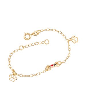 Pulseira Ossinho "I Coracao Pata" c/ 2 Patinhas Vaz (Preto/Vermelho)  - CS - 10mm x 140mm - 1.40gr
