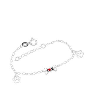 Pulseira AG Ossinho "I Coracao Pata" c/ 2 Patinhas Vaz (Preto/Vermelho)   - G5 - 10mm x 140mm - 1.54gr