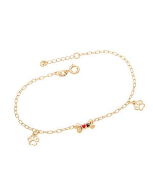Pulseira Ossinho "I Coracao Pata" c/ 2 Patinhas Vaz  (Preto/Vermelho)   - CS - 10mm x 200mm - 1.69gr