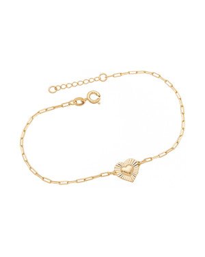 Pulseira Coracao 10mm Centro Abaulado Borda Diamantada  - CE - 10mm x 200mm - 1.80gr