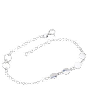 Pulseira AG Losango p/ 2 Argolas c/ 4 Redondos 6mm Lisos Macicos - G3 - 6mm x 200mm - 2.53gr