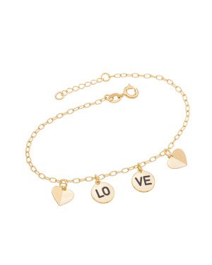 Pulseira p/ Redondo "Lo" "Ve" c/ 2 Coracoes Dobradura  - CS - 11mm x 200mm - 2.41gr