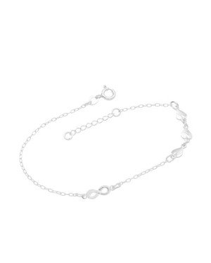 Pulseira AG p/ Infinito 10mm c/ 3 Coracoes Macicos  - G3 - 5mm x 200mm - 1.76gr