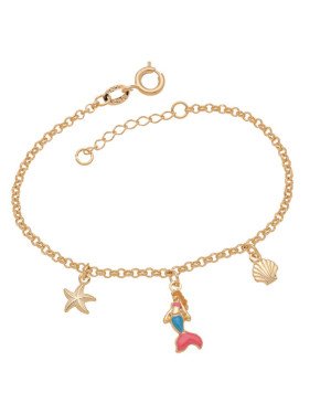 Pulseira Elo Portugues c/ Estrela/Concha/Sereia p/ Resina  - CS - 13mm x 160mm - 2.01gr