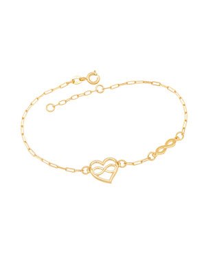 Pulseira Cartie Coracao 12mm Vazado Infinito e 1 Infinito  - CE - 12mm x 200mm - 1.50gr