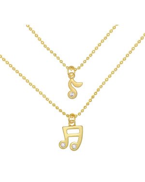 Gargantilha Fundicao -3 Zirconia - Dupla c/ Nota Musical  - 00 - 14mm x 400mm - 4.50gr