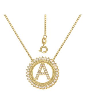 Gargantilha Fundicao - 49 Zirconia - c/ Letra A No Aro  - 00 - 22mm x 450mm - 4.90gr