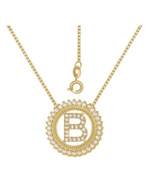Gargantilha Fundicao - 54 Zirconia - c/ Letra B No Aro  - 00 - 22mm x 450mm - 5.30gr