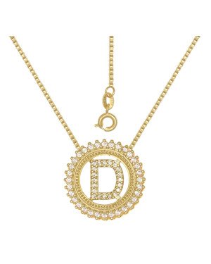 Gargantilha Fundicao - 52 Zirconia - c/ Letra D No Aro  - 00 - 22mm x 450mm - 5.00gr
