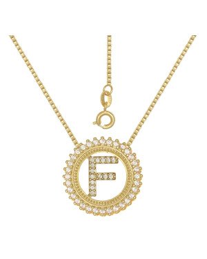 Gargantilha Fundicao - 49 Zirconia - c/ Letra F No Aro  - 00 - 22mm x 450mm - 4.70gr