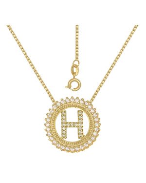 Gargantilha Fundicao - 49 Zirconia - c/ Letra H No Aro  - 00 - 22mm x 450mm - 5.10gr