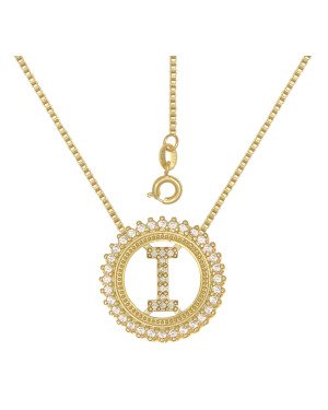 Gargantilha Fundicao - 43 Zirconia - c/ Letra I No Aro  - 00 - 22mm x 450mm - 4.40gr