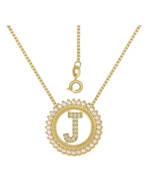 Gargantilha Fundicao - 43 Zirconia - c/ Letra J No Aro  - 00 - 22mm x 450mm - 4.70gr
