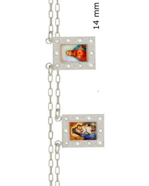 Escapulario Jesus e N Sra do Carmo com Dez Pedras Strass - G6 - 14mm x 600mm - 7.92gr